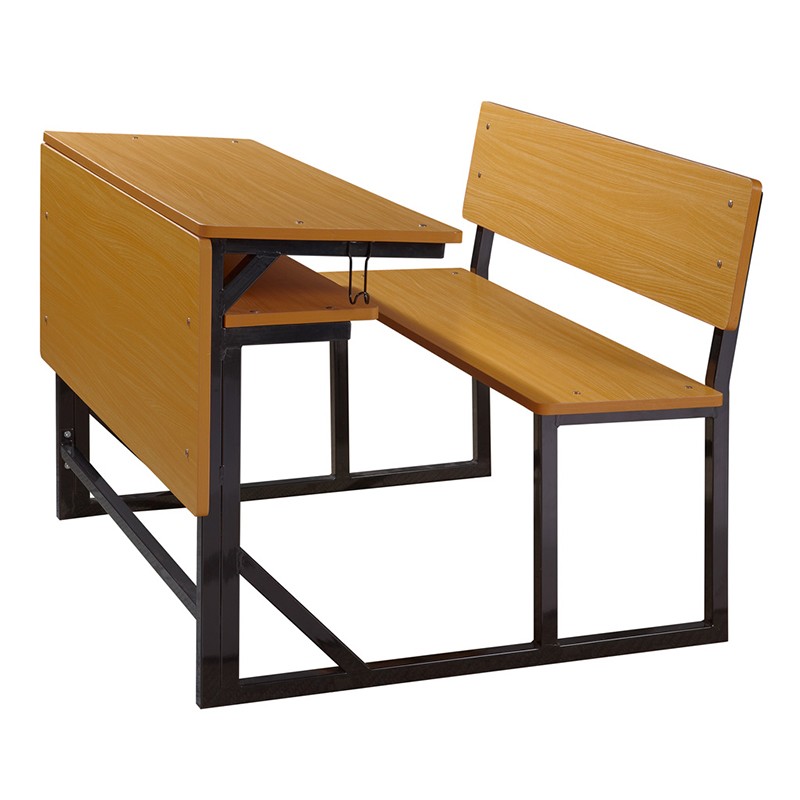 Double Wooden School Desk Set